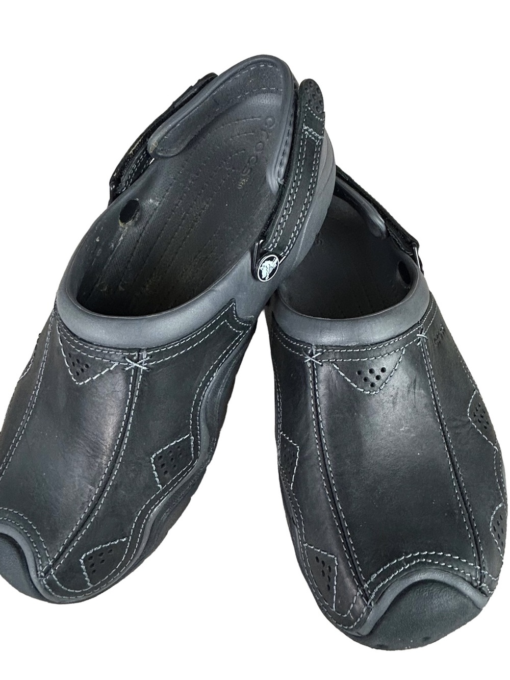 Crocs Black Leather Mule Clogs Size 11 Comfort Slip On Shoes
